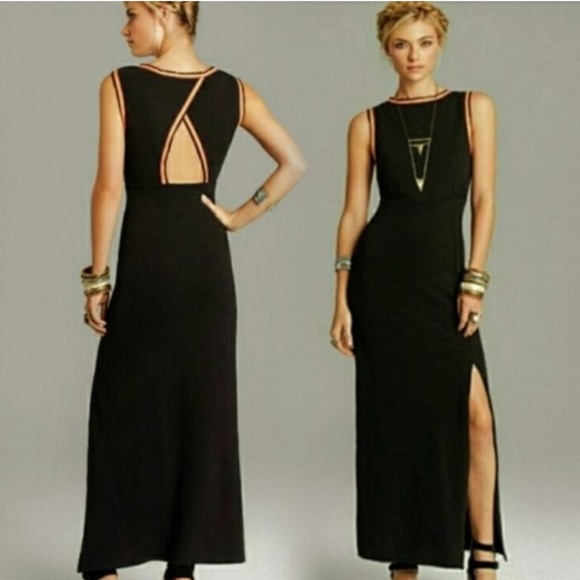 Free People Dresses & Skirts - Free People Sabrina Black Cotton Knit Cut-Out-Back Maxi Dress Size Medium